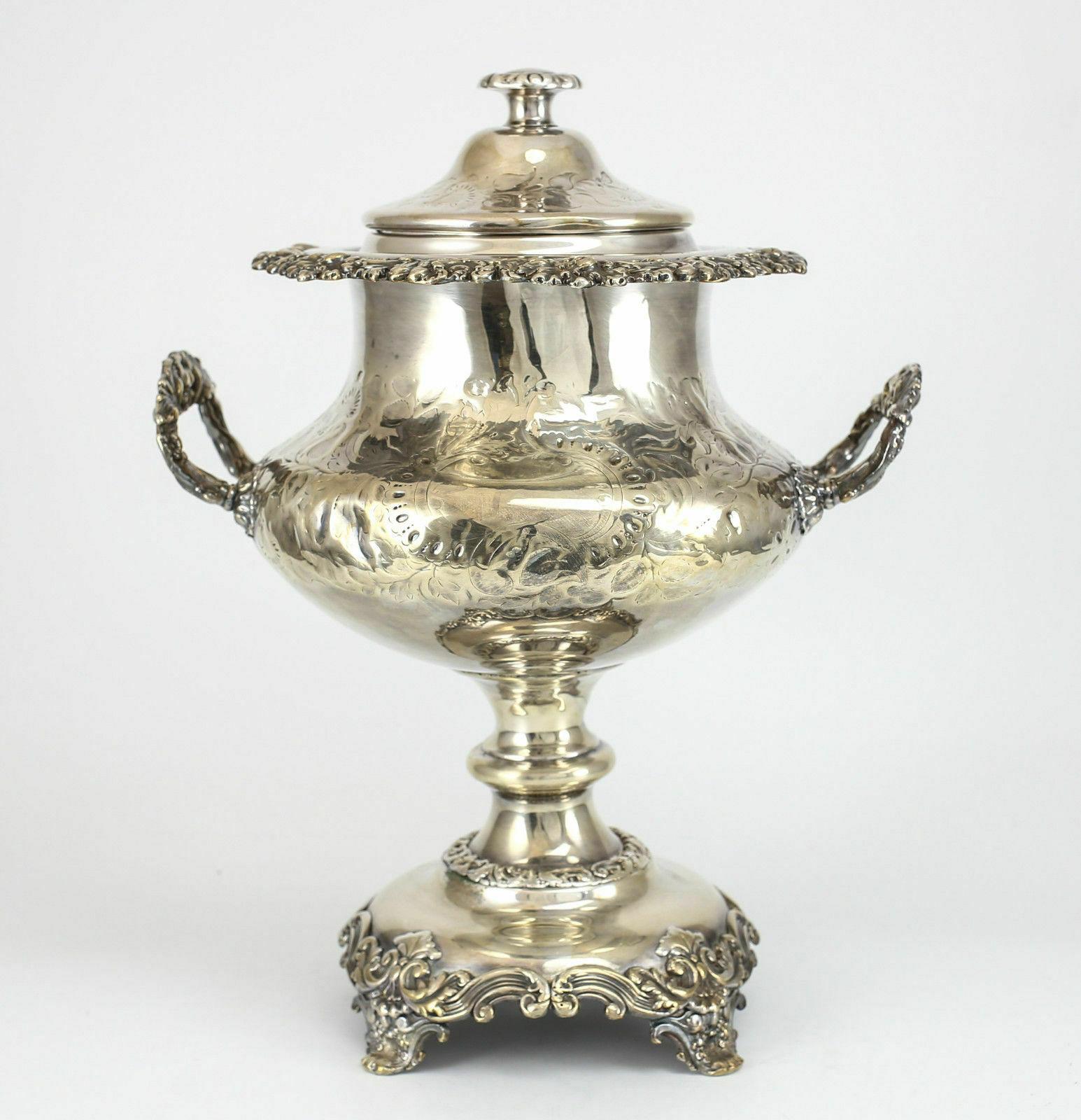 English Silverplate Hot Water Kettle Hand Chased with Flowers, 19th Century In Good Condition For Sale In Gardena, CA