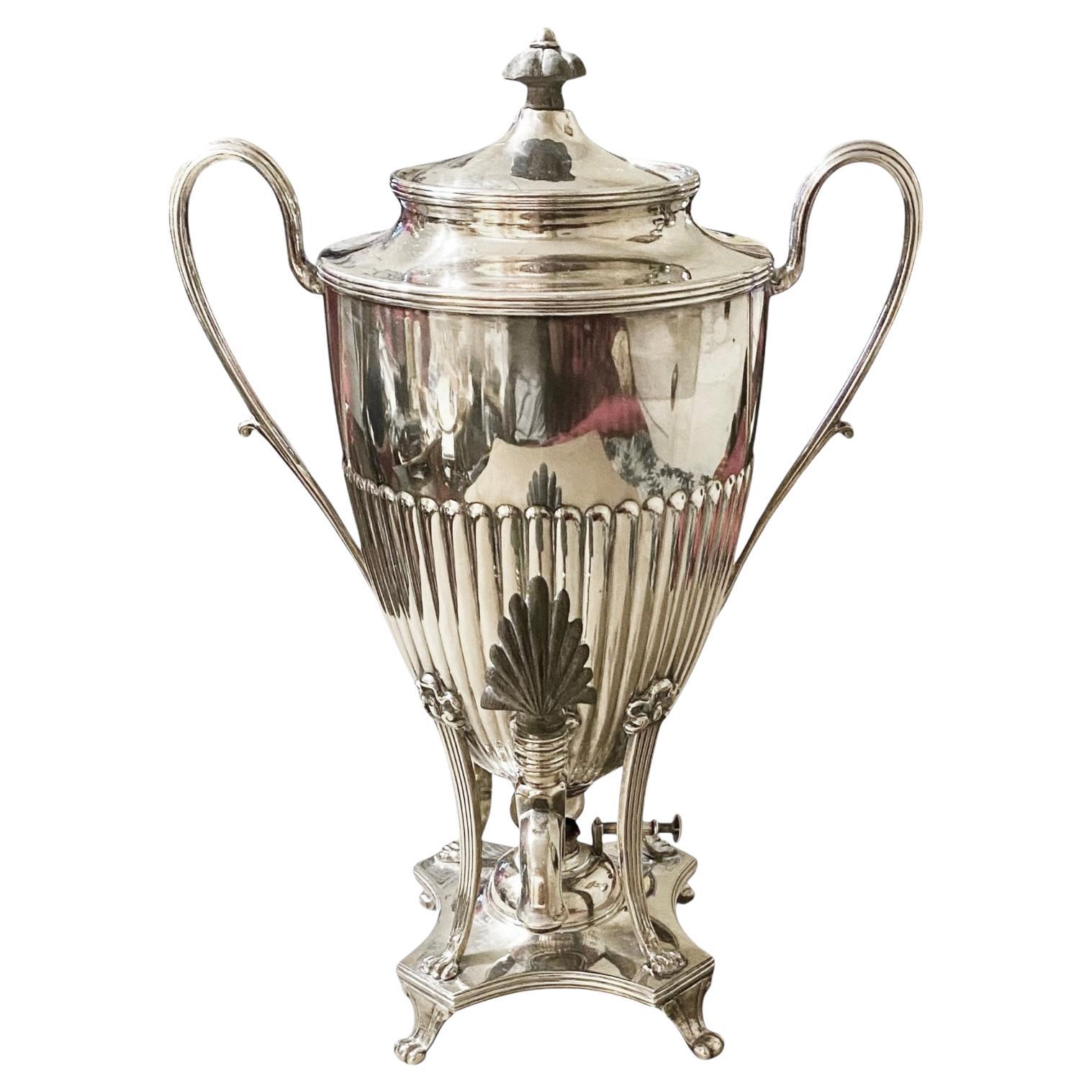 English Silverplate Hot Water Urn, Early 20th C. With Its Alcohol Burner