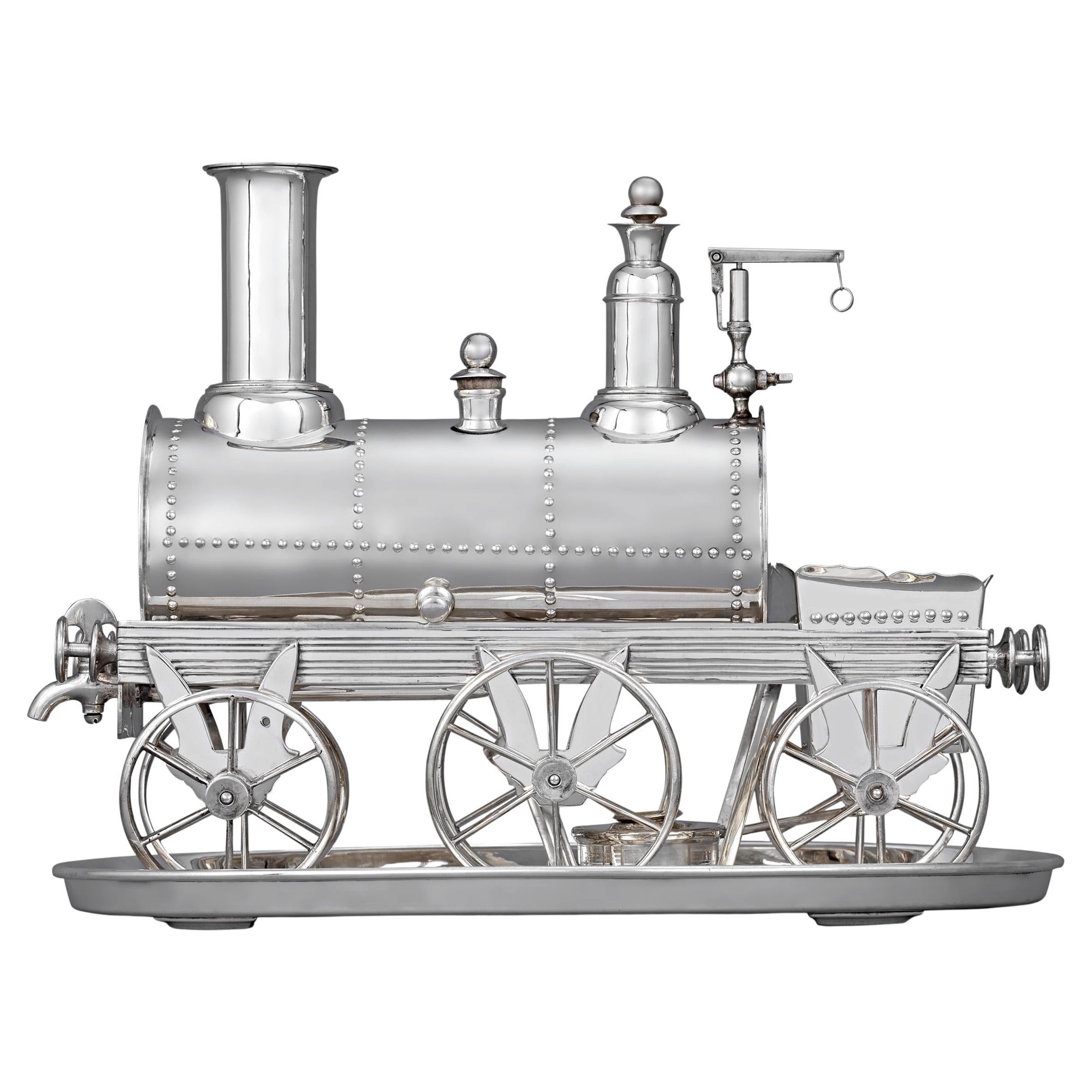 English Silverplate Locomotive Tea Urn