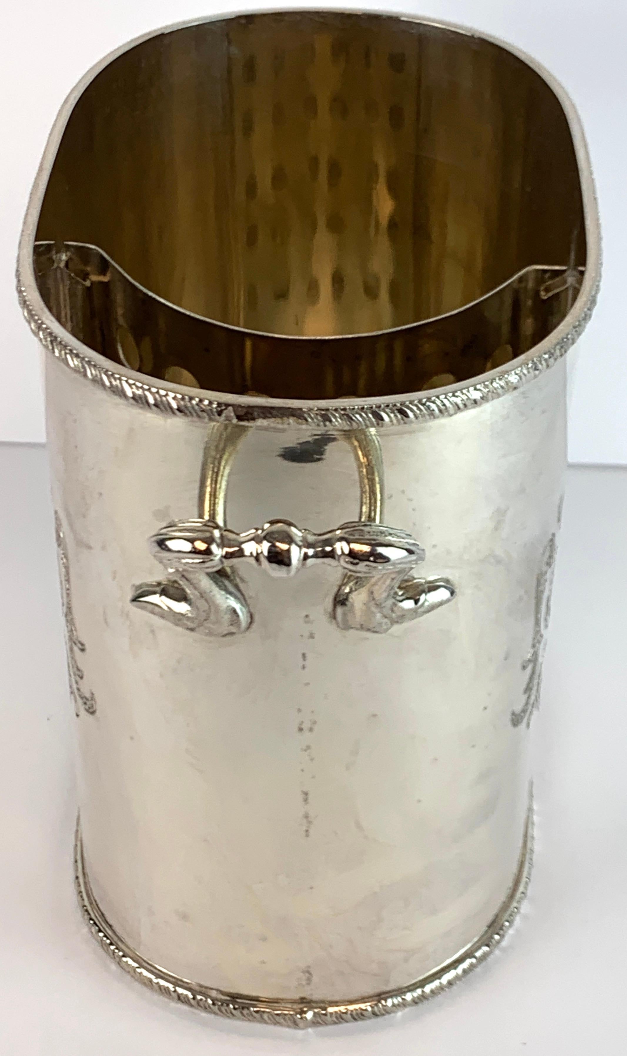 Engraved English Silver Plated Armorial Oval Wine Cooler, with Interior Caddy
