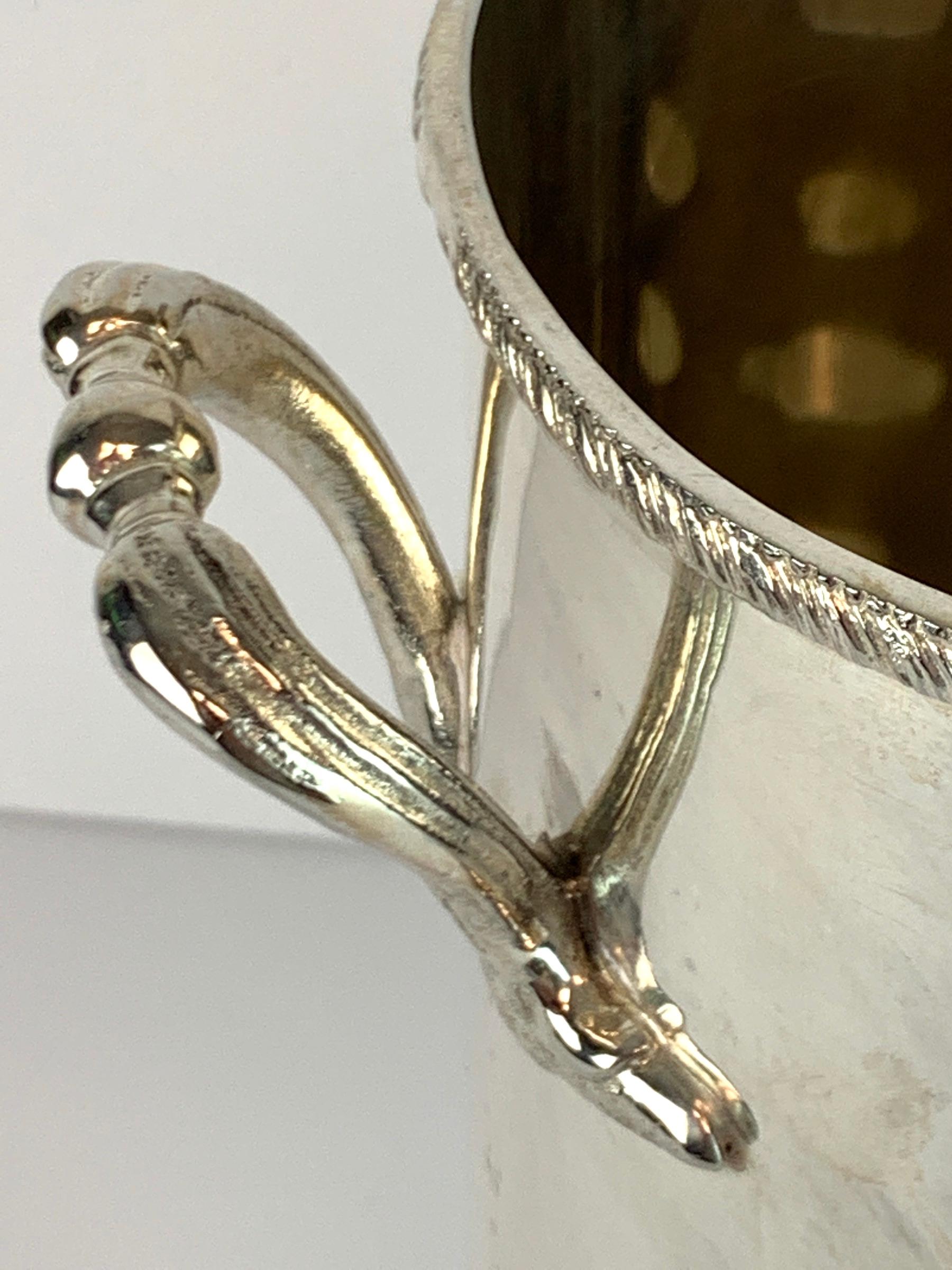 English Silver Plated Armorial Oval Wine Cooler, with Interior Caddy In Good Condition In West Palm Beach, FL