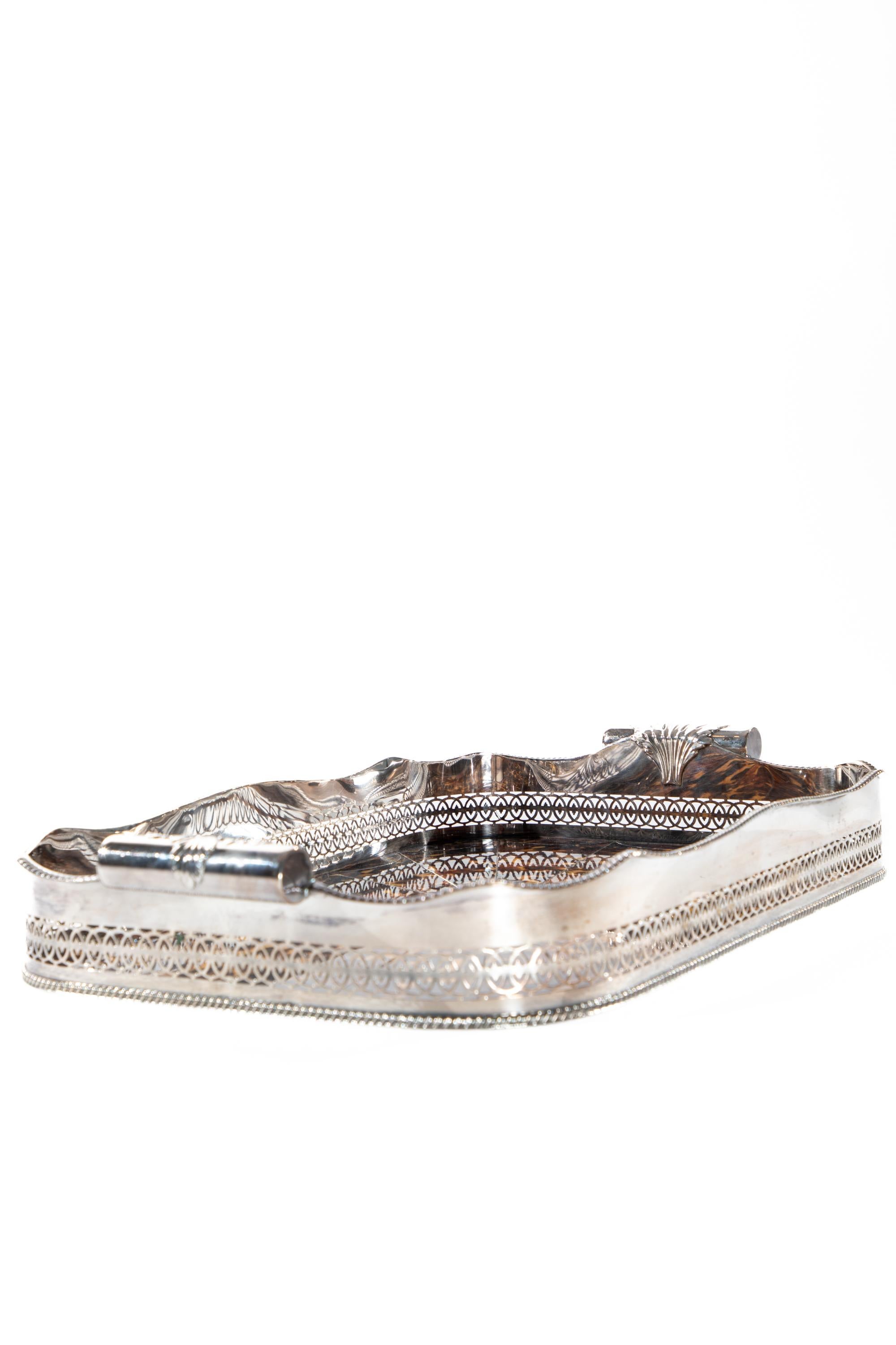 English Silverplated Faux Tortoise Tray In Good Condition In Dallas, TX
