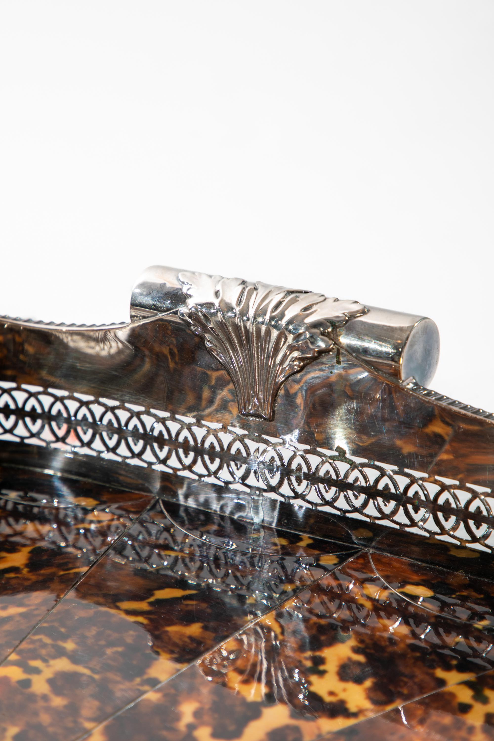 Metal English Silverplated Faux Tortoise Tray