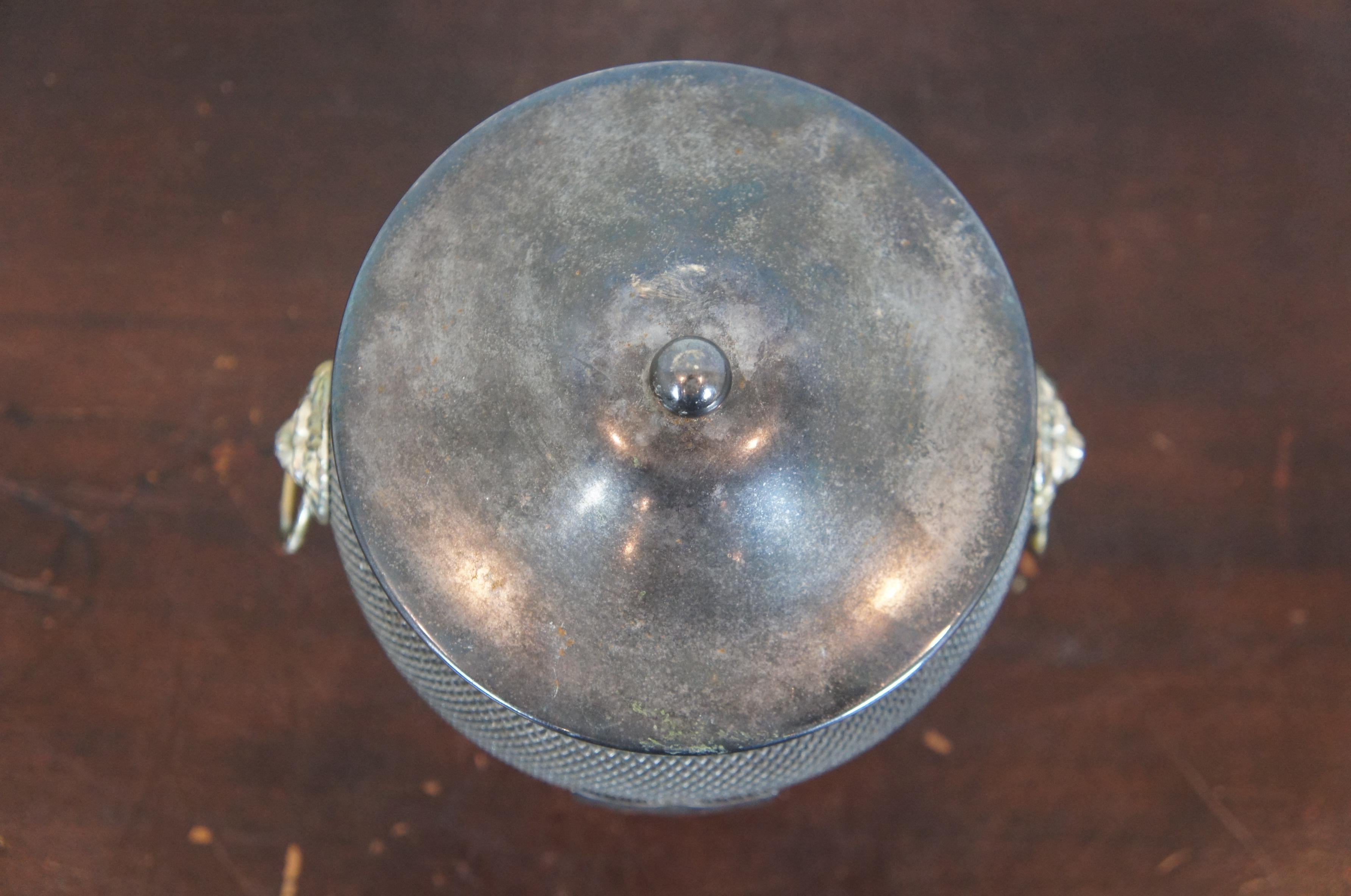 Georgian English Silver Plated Lion Head Shield Tea Caddy Biscuit Barrel Jar Ice Bucket For Sale