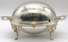 Englische versilberte ovale drehbare Food Dome mit Ochsenmotiv