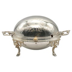 English Silverplated Oval Revolving Food Dome with Steer Motif