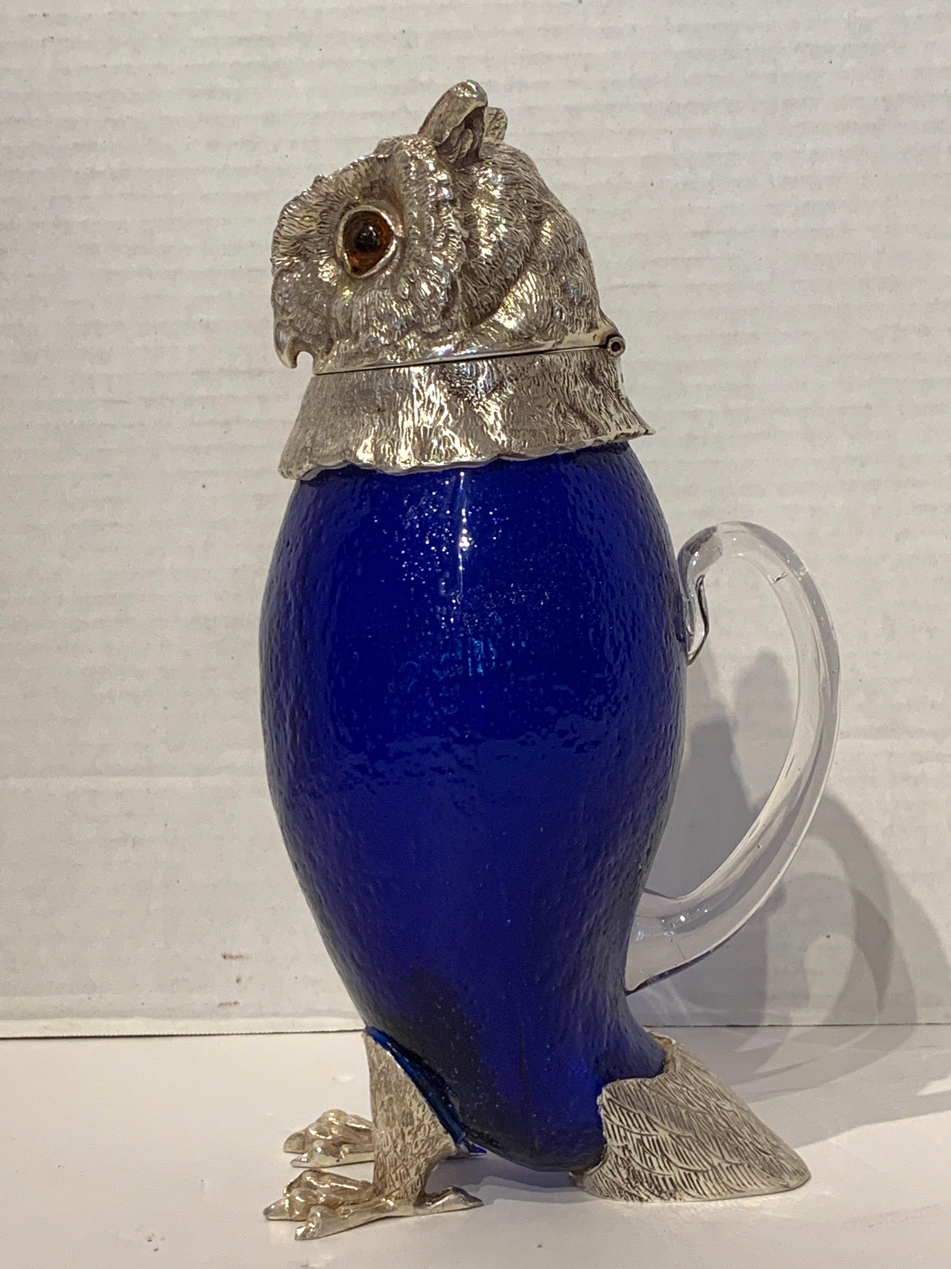 English Silverplated Owl Motif Decanter 1
