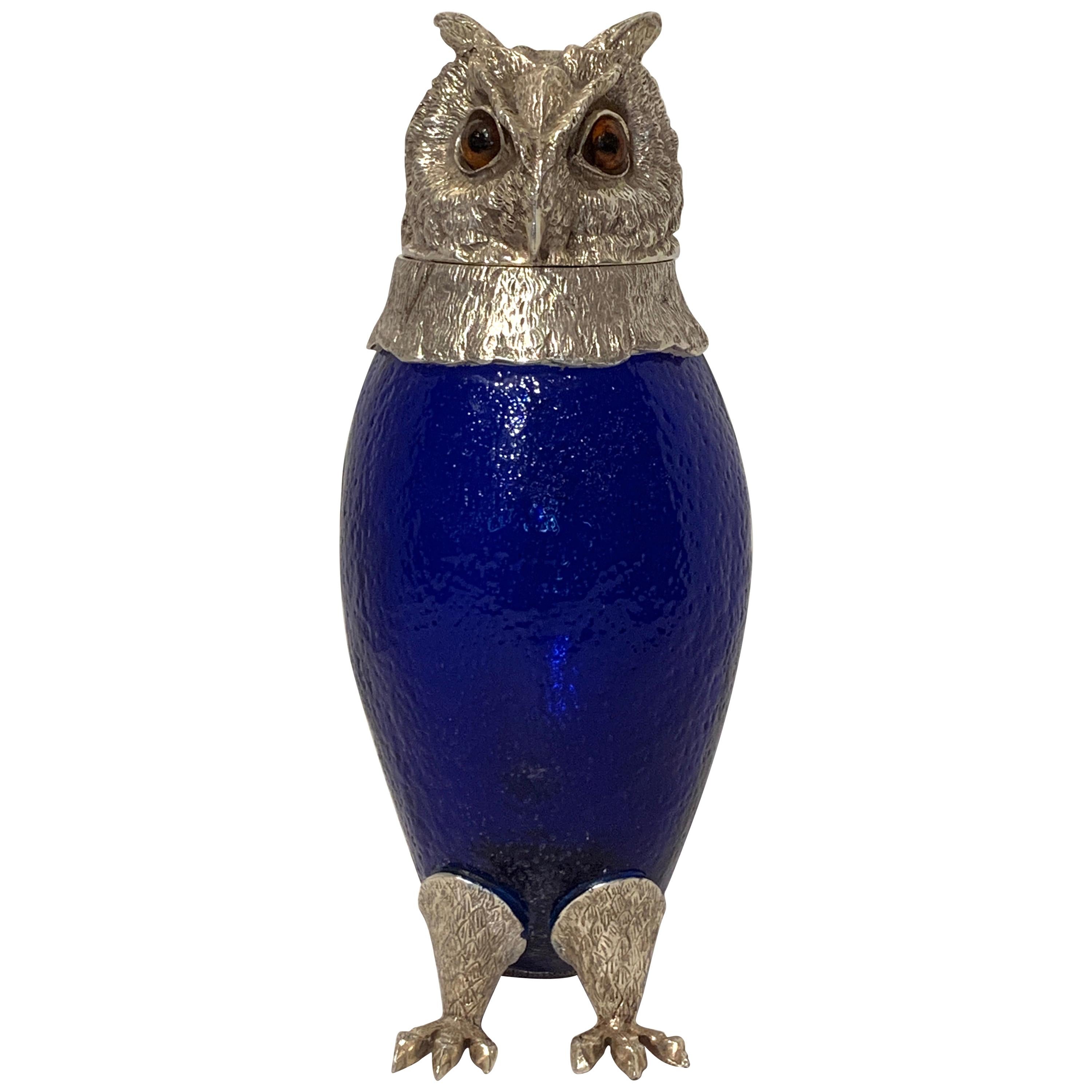 English Silverplated Owl Motif Decanter