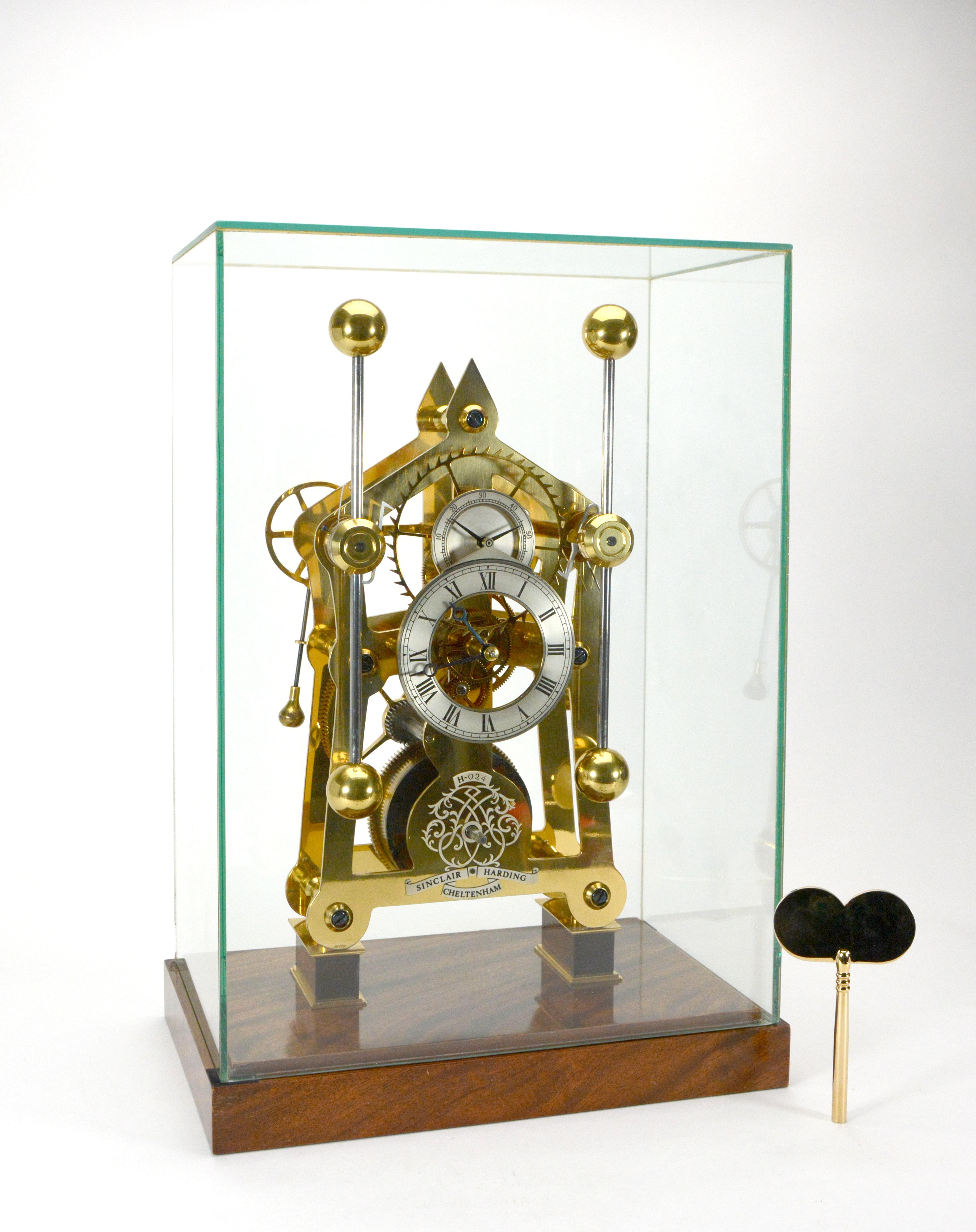 English Sinclair Harding Harrison Grasshopper Double Pendulum Sea Skeleton Clock

 Sinclair Harding, Cheltenham, a skeletonized 