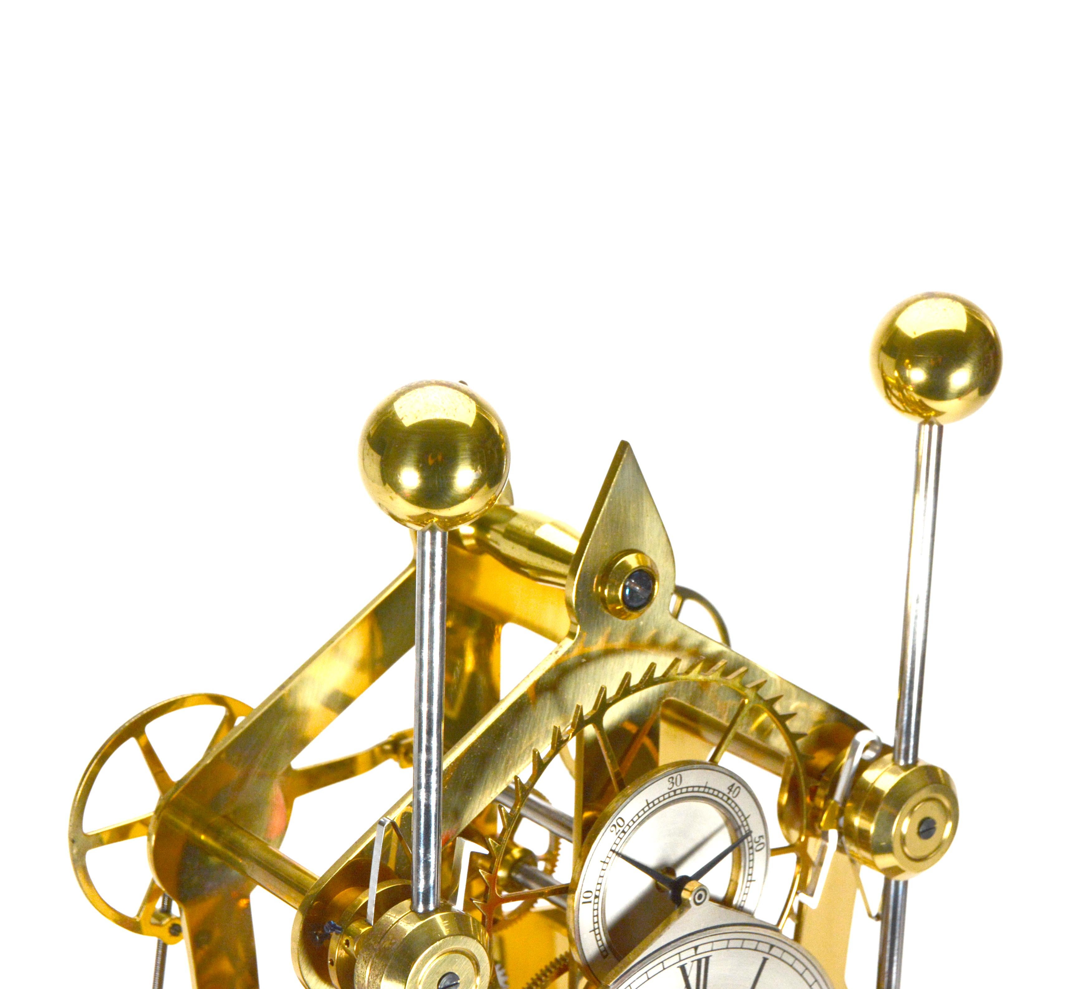 Late 20th Century English Sinclair Harding Harrison Grasshopper Double Pendulum Sea Skeleton Clock For Sale