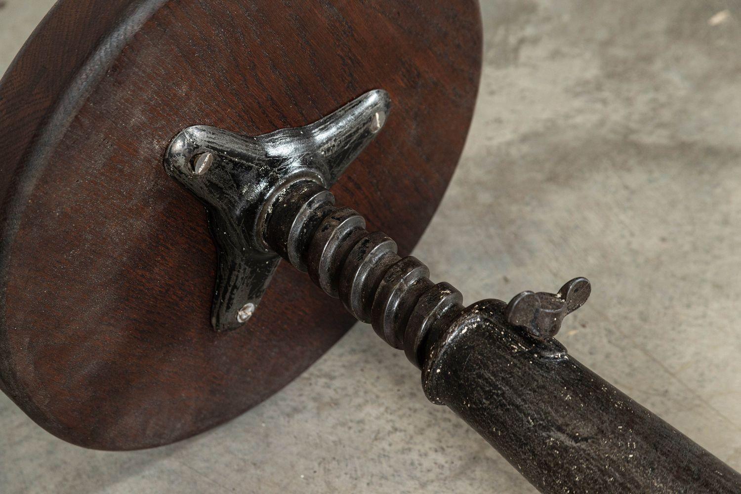 English Singer Cast Iron Oak Stool 12