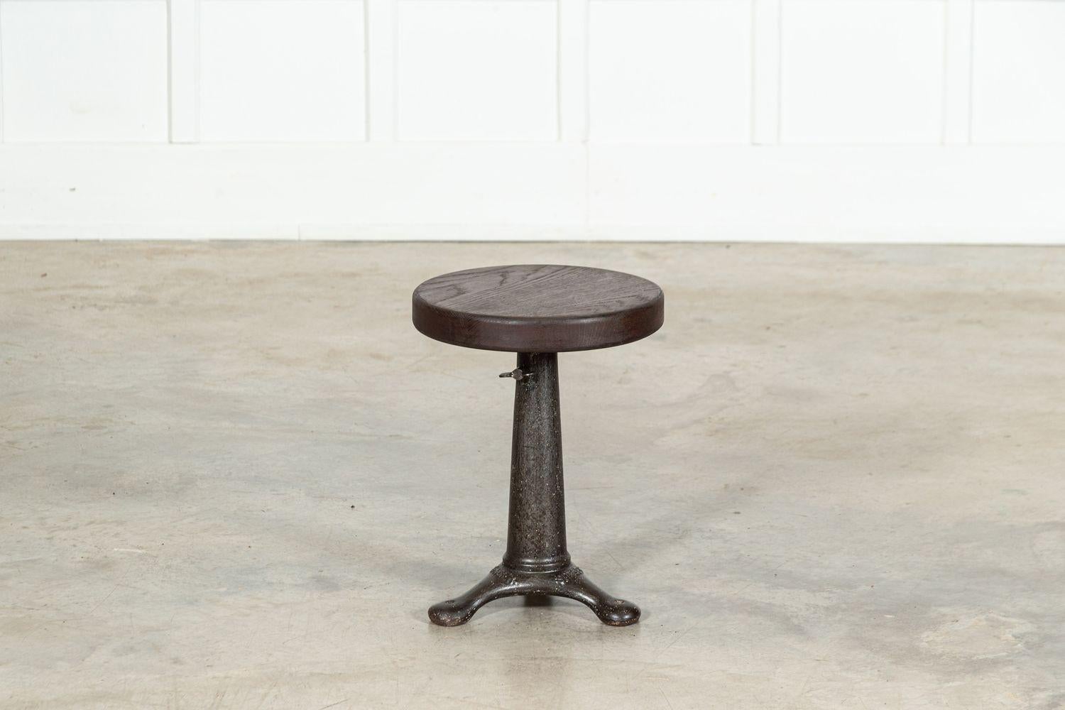 circa 1930
English Singer Cast Iron Oak Stool
(top remade)
sku 1843
W35 x D35 x H48 cm
Weight 11 kg
Seat heights
Highest 62.5 cm
Lowest 47. 5 cm