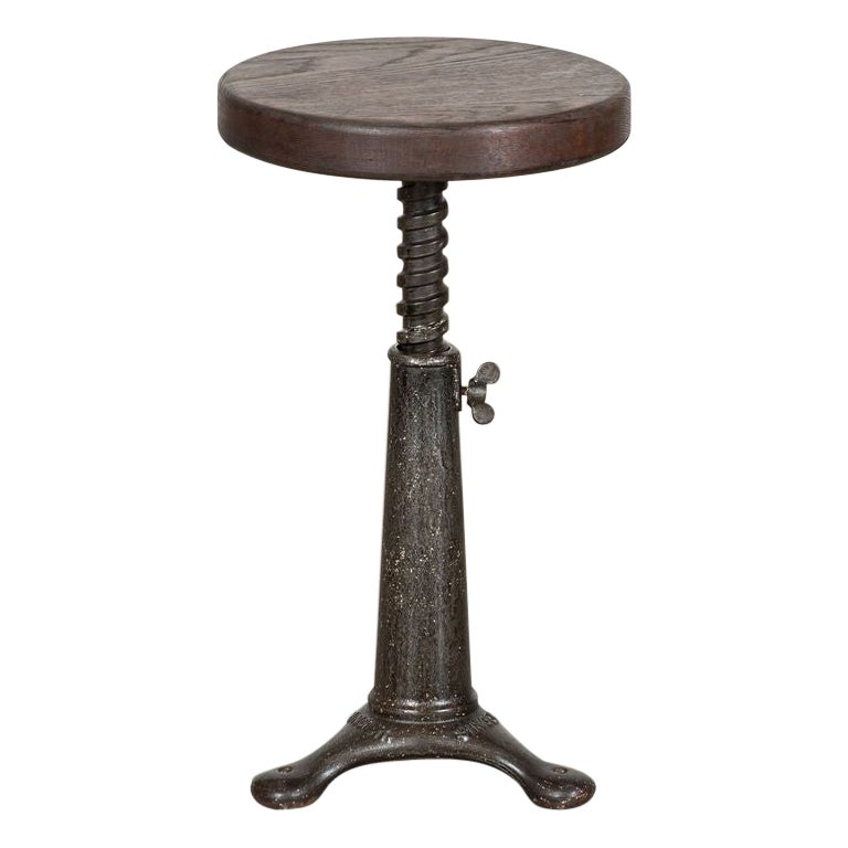 English Singer Cast Iron Oak Stool