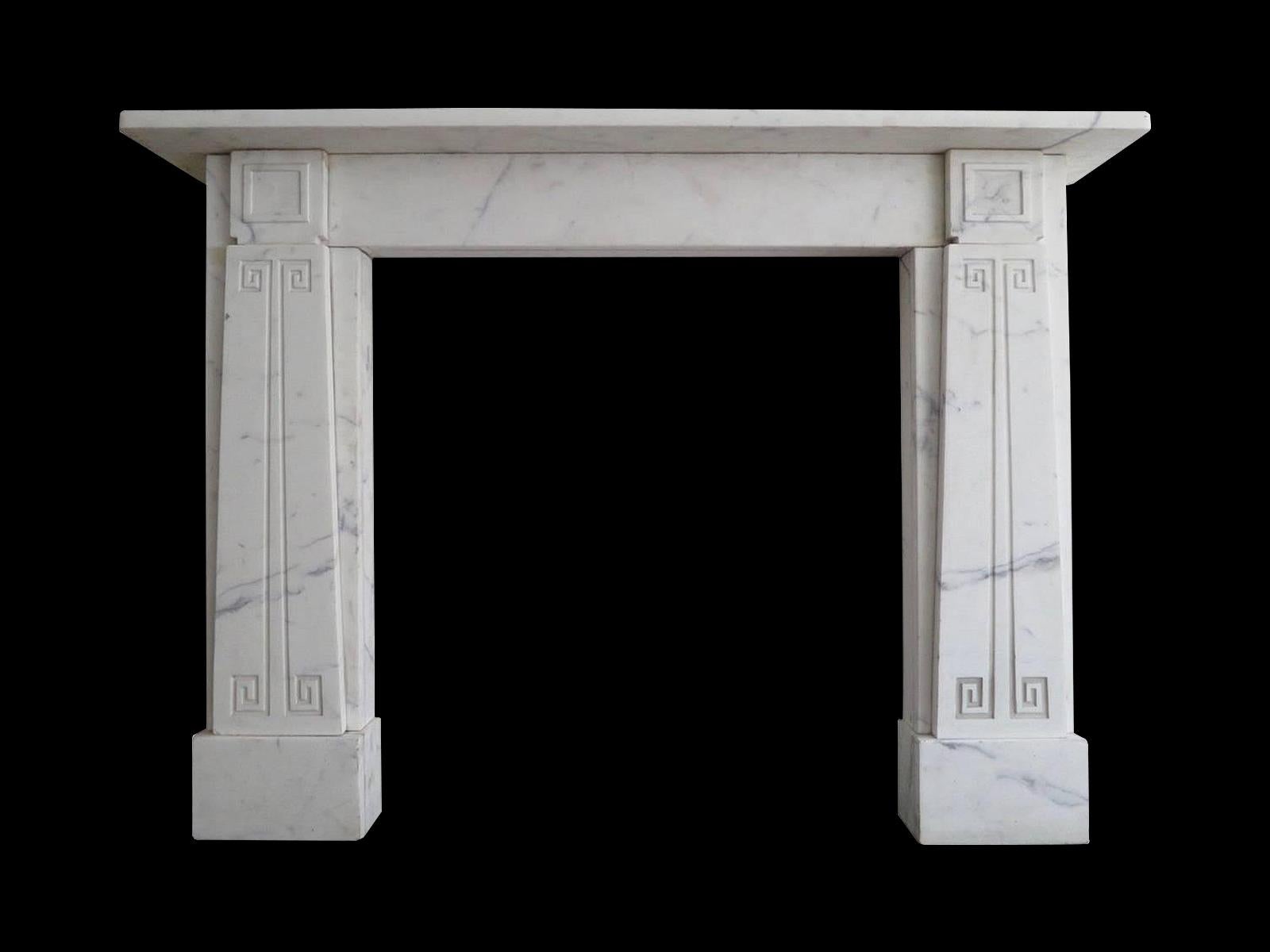 Carved English Sir John Soane Style White Marble Fireplace Mantle