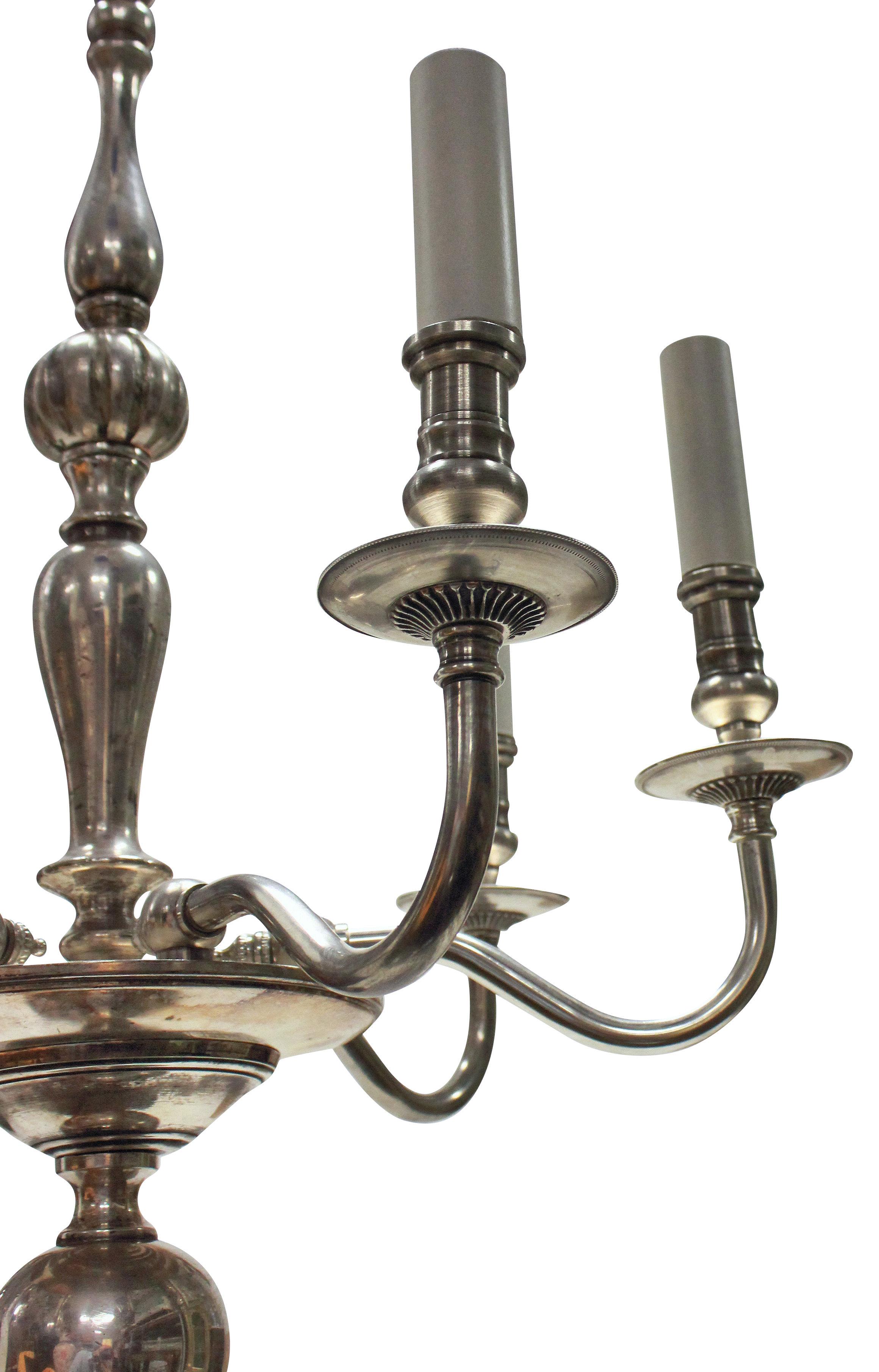 English Six Arm Silver Plated Chandelier In Good Condition For Sale In London, GB
