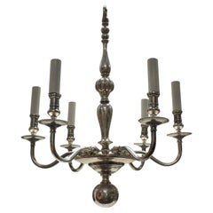 English Six Arm Silver Plated Chandelier