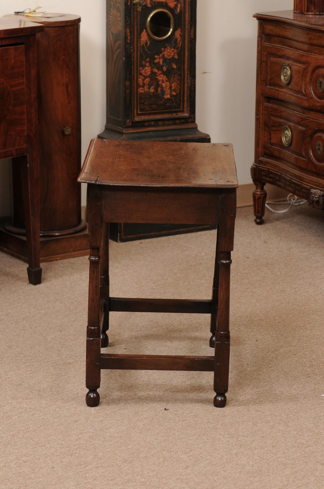 English Small 18th Century Oak Side Table with Drawer, Turned Legs 6