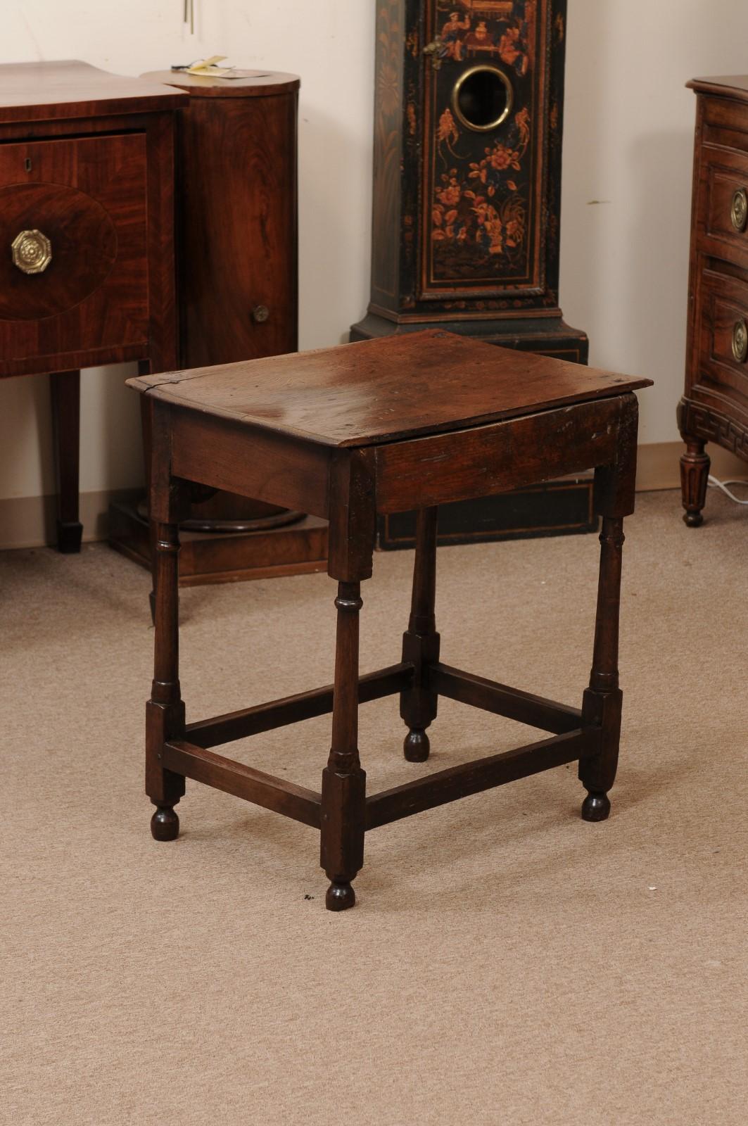 English Small 18th Century Oak Side Table with Drawer, Turned Legs 5