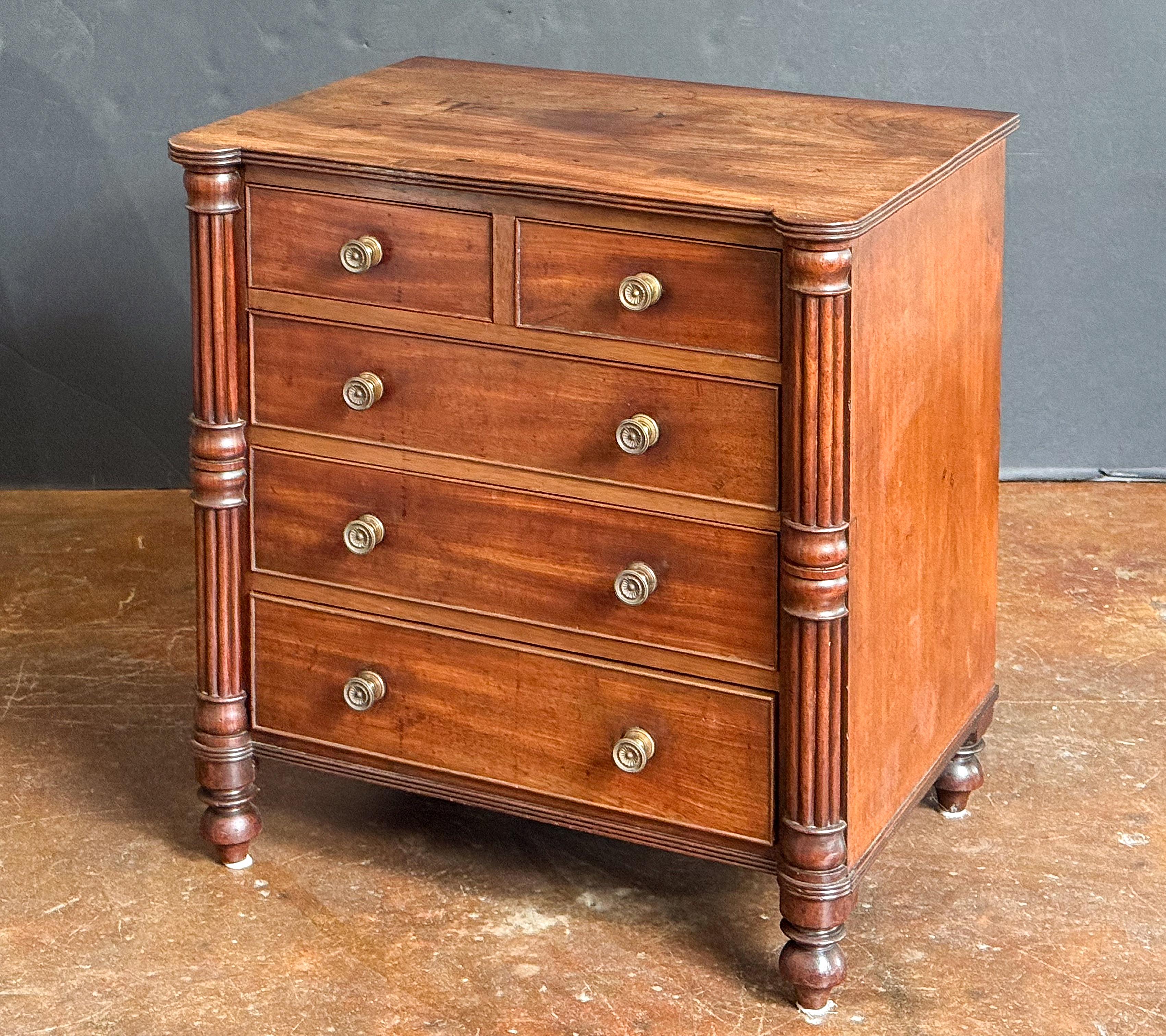 Regency Piccola cassapanca inglese in mogano con cinque cassetti alla maniera di Gillows in vendita