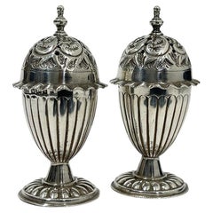 Used English small silver shakers by John Gallimore, Sheffield, 1893