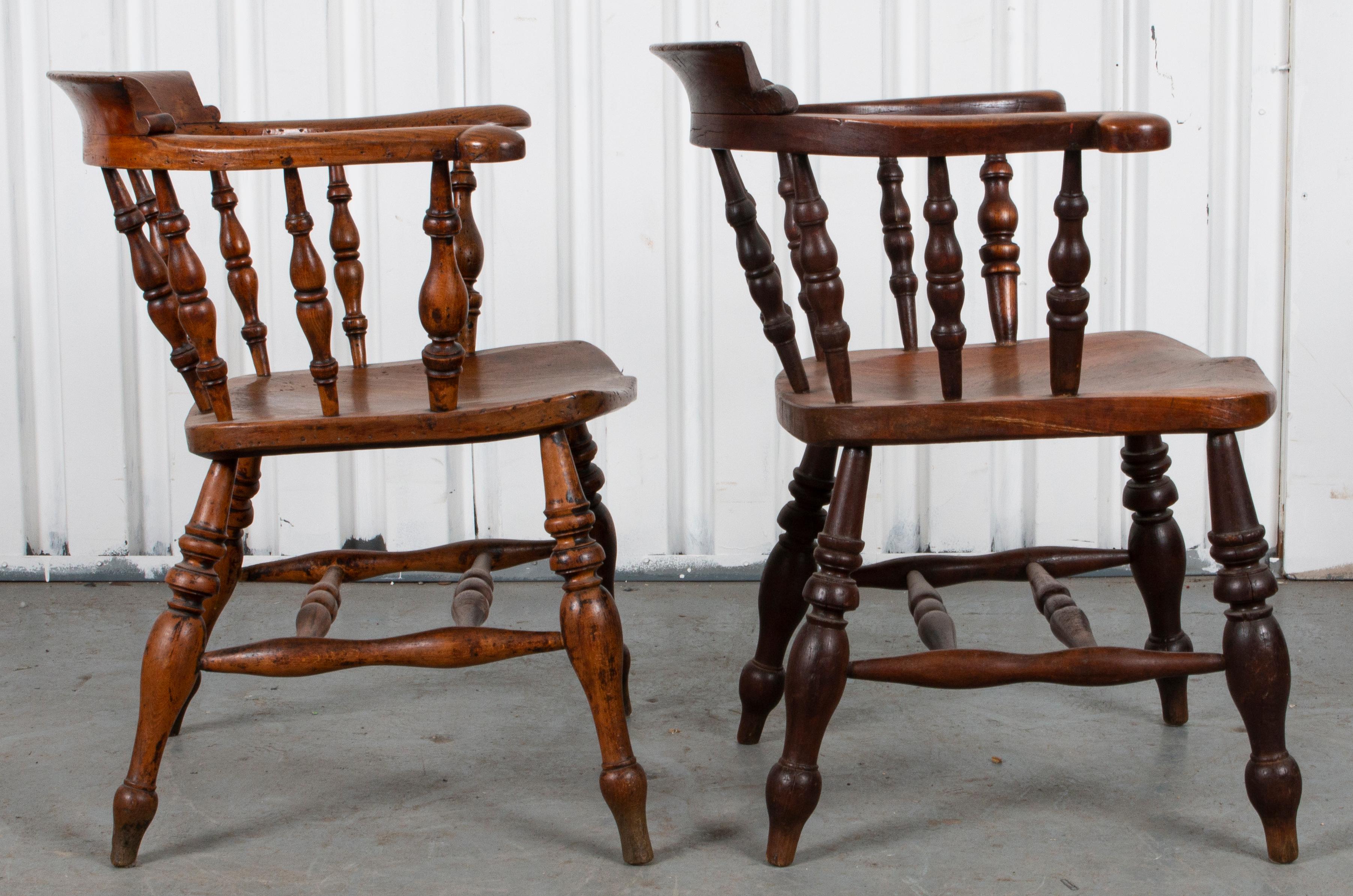 Wood English Smoker's Bow Chairs, Pair