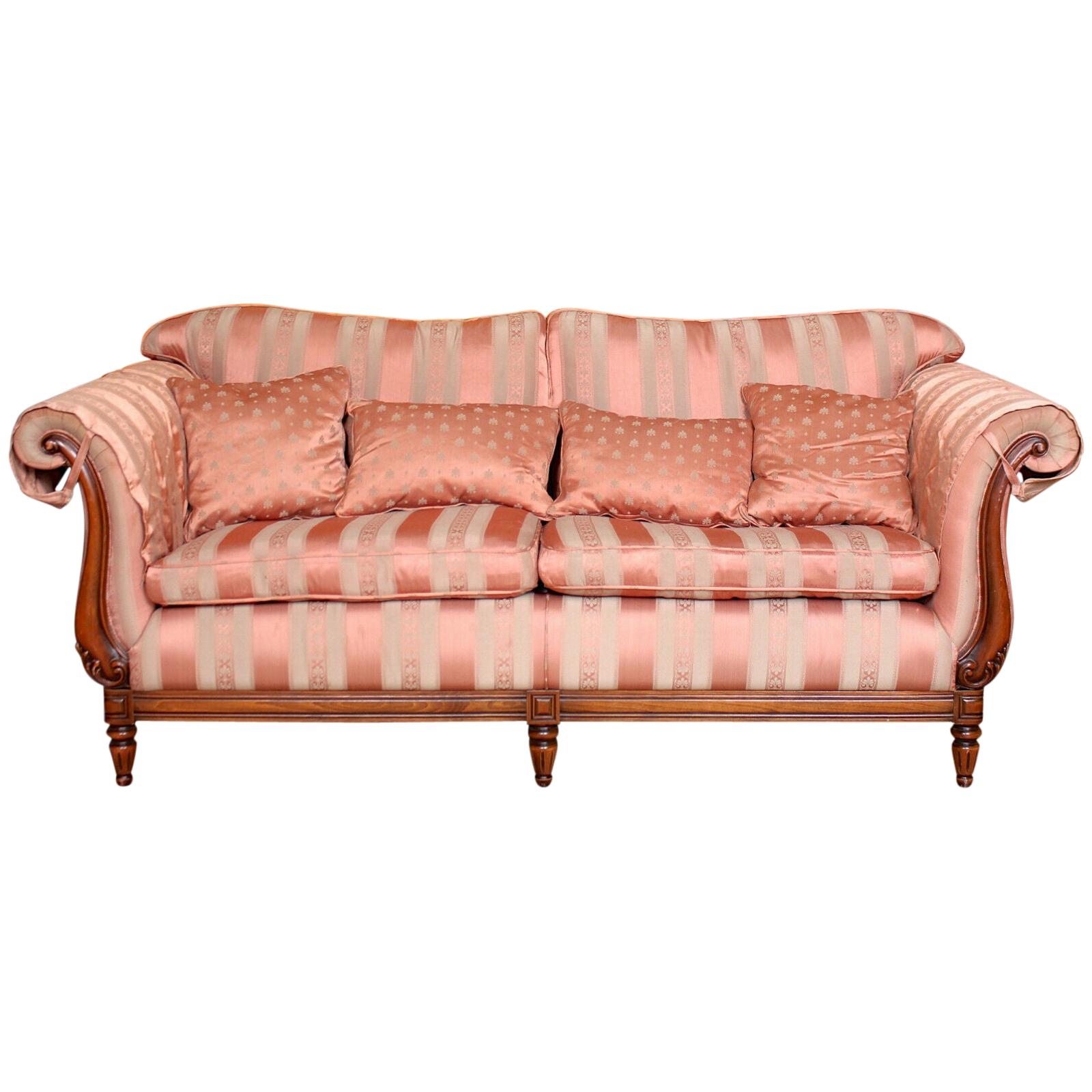 English Sofa 3-Seat Carved Mahogany Couch For Sale