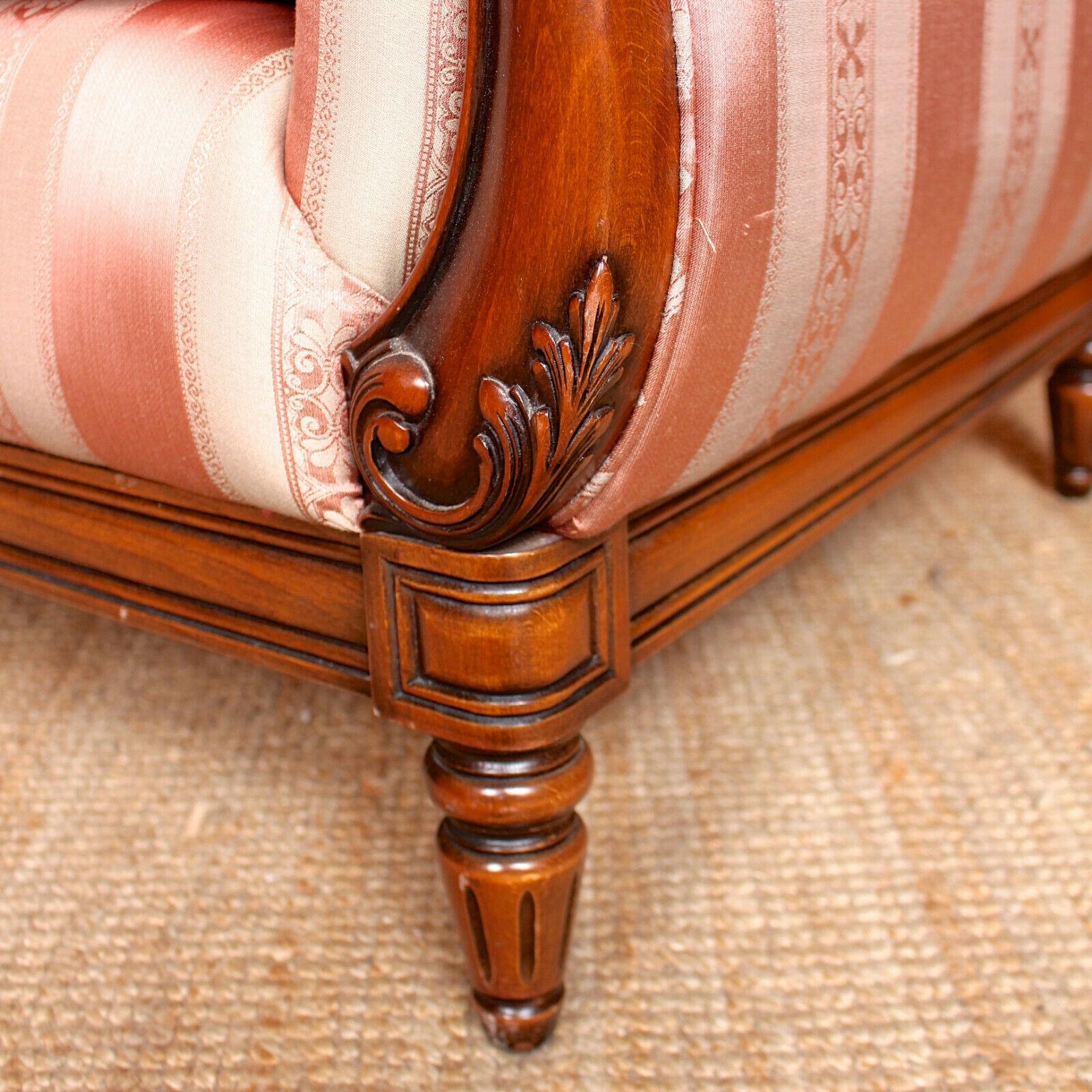 English Sofa 3-Seat Carved Mahogany Couch For Sale 2
