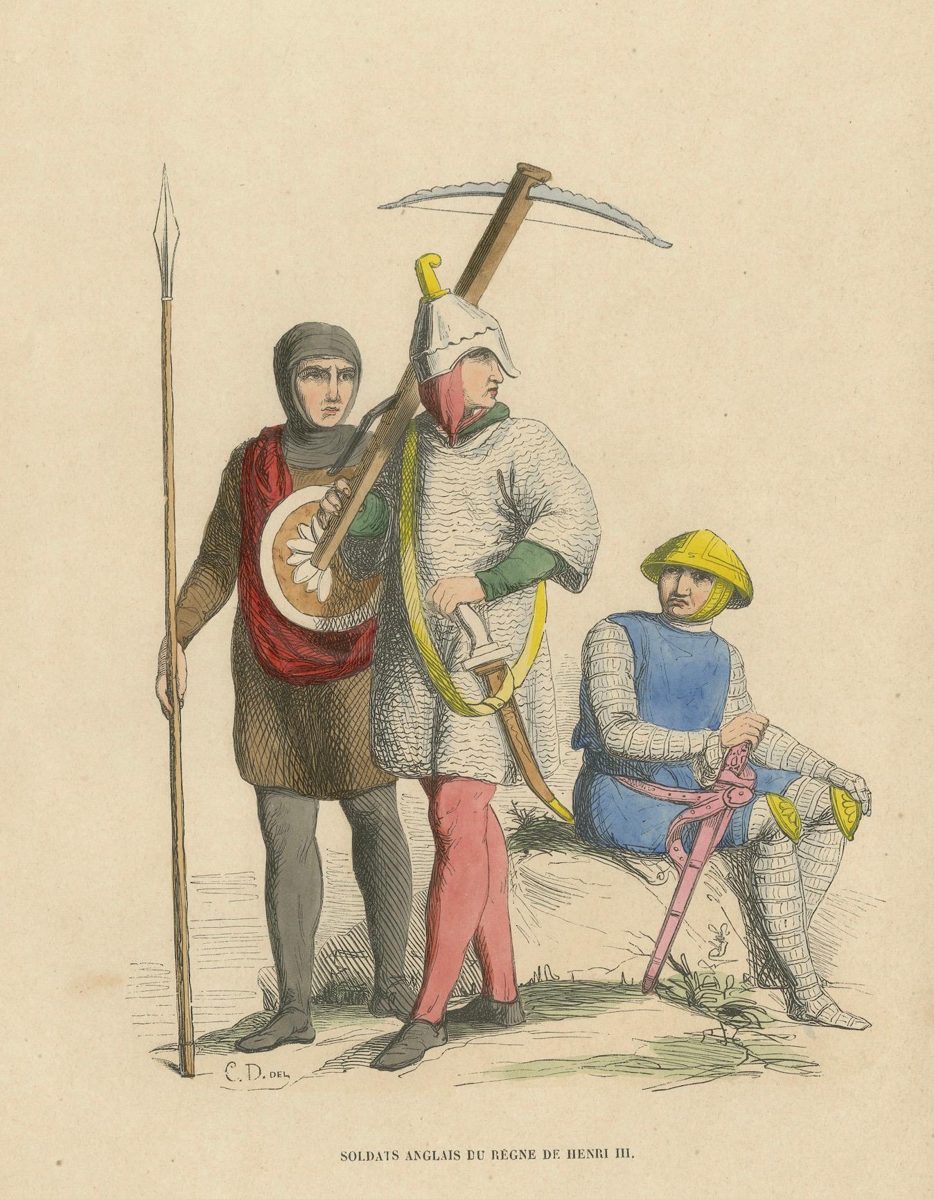 Paper English Soldiers During the Reign of Henry III, Original Liithograph, 1847 For Sale