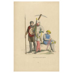 Englische Soldaten während der Herrschaft von Heinrich III., Original Liithographie, 1847