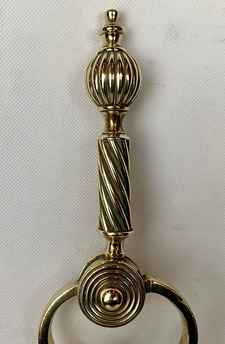 Victorian Solid Brass Antique Fireplace Tongs-England, 19th c. For Sale