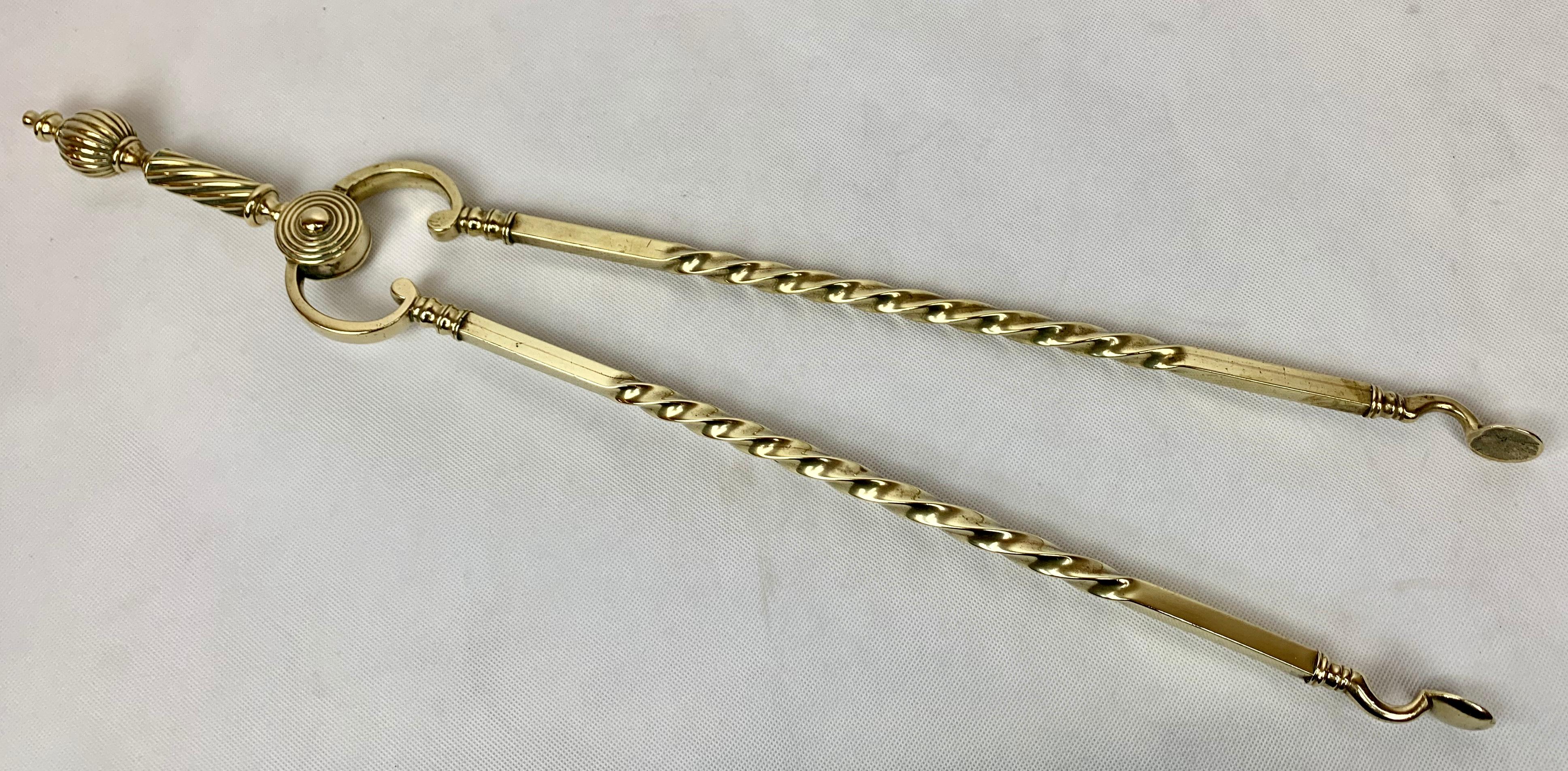 Fireplace Tongs in Solid Brass-England, 19th c. 1