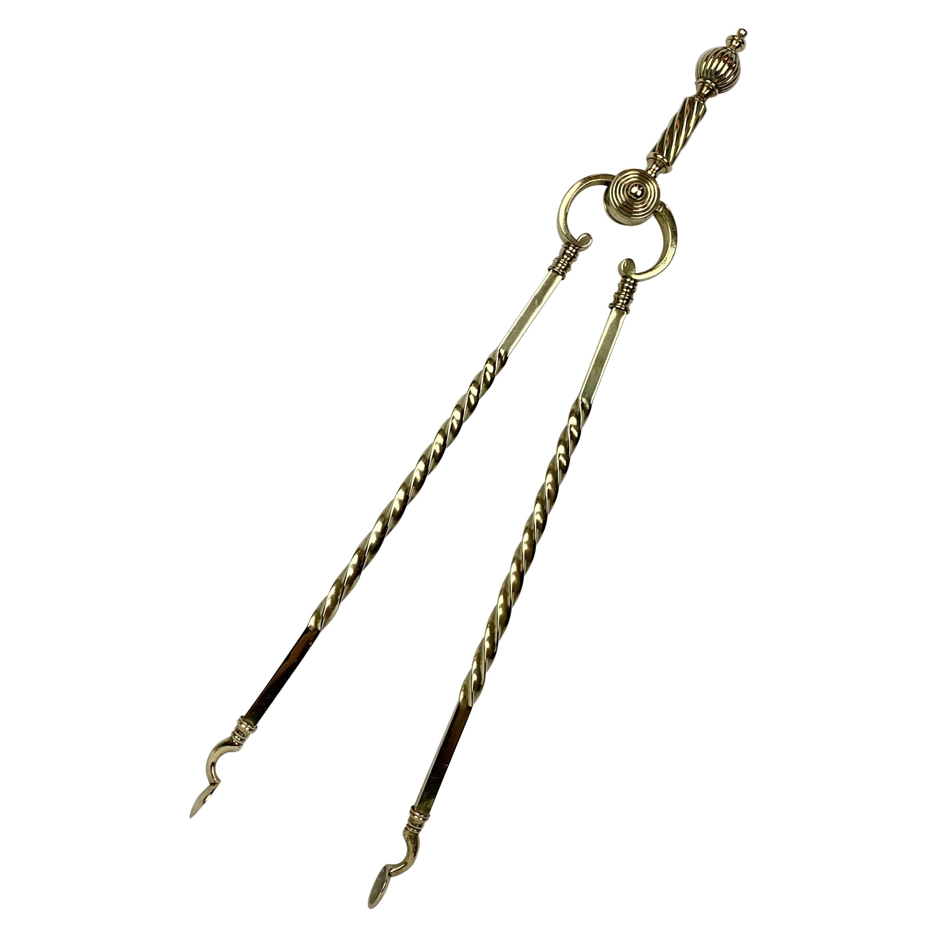 Fireplace Tongs in Solid Brass-England, 19th c.