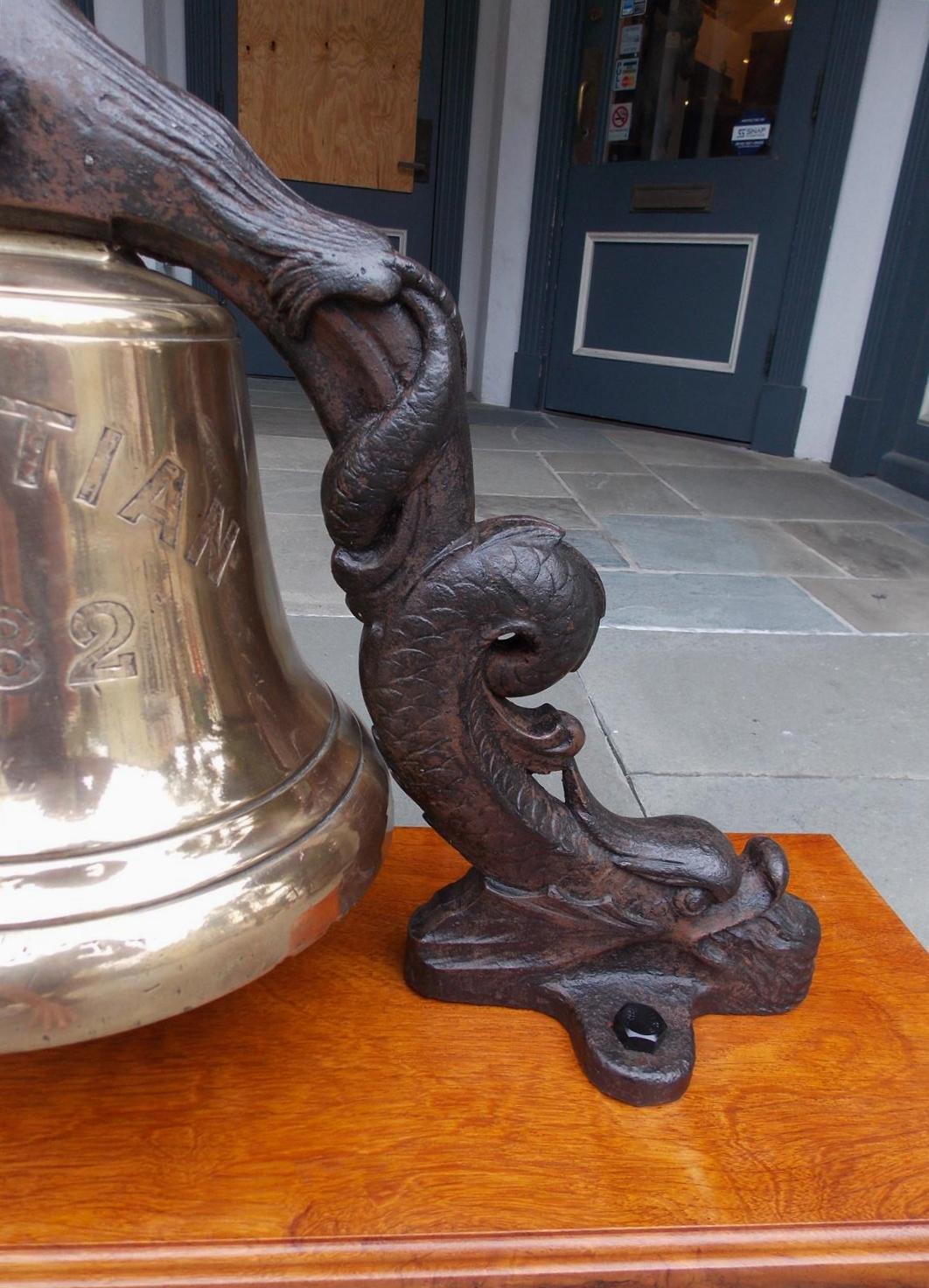 English Solid Brass Ship's Bell Mounted on Dolphin Yoke, “S.S. Venetian” C. 1882 3