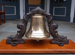 English Solid Brass Ship's Bell Mounted on Dolphin Yoke, “S.S. Venetian” C. 1882