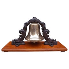 English Solid Brass Ship's Bell Mounted on Dolphin Yoke, “S.S. Venetian” C. 1882