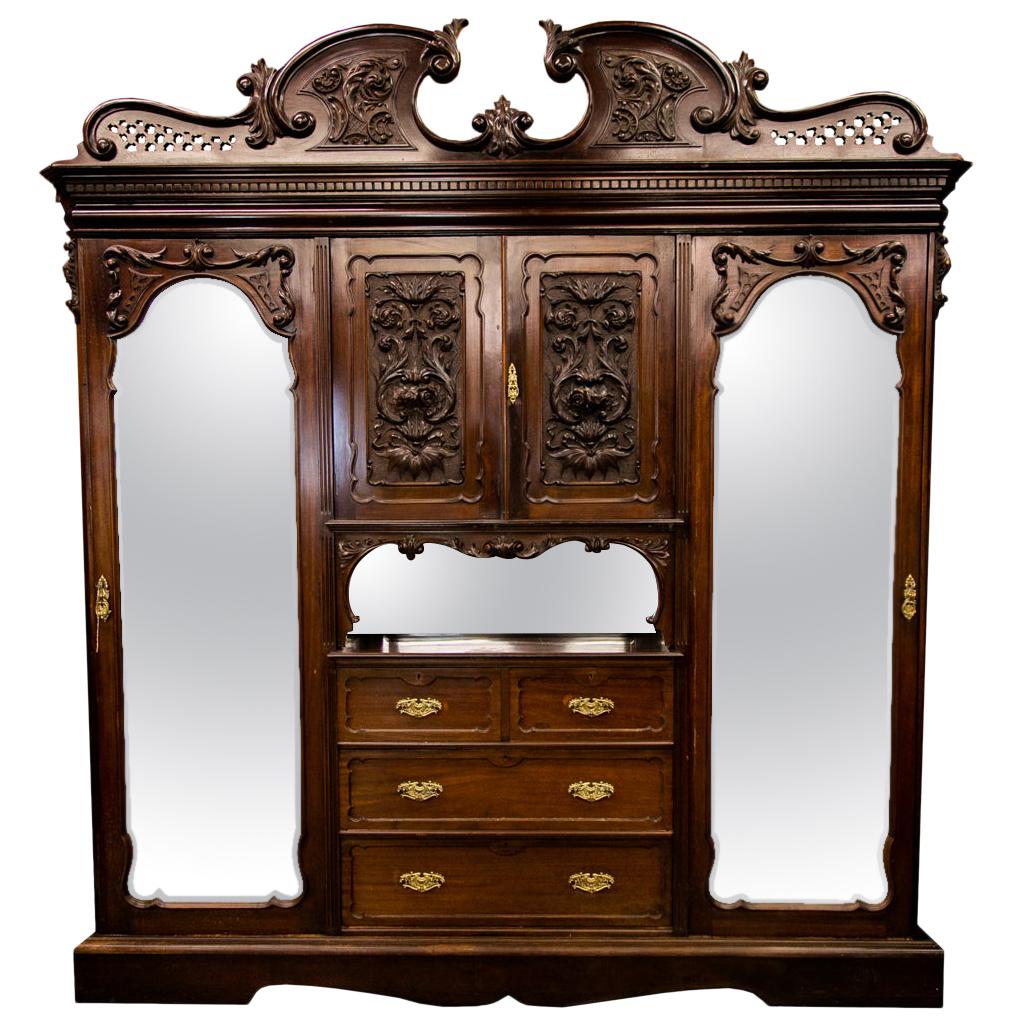 English Solid Mahogany Armoire For Sale