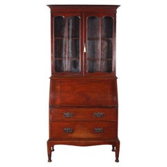 English Solid Mahogany Art Nouveau Secretary Bookcase