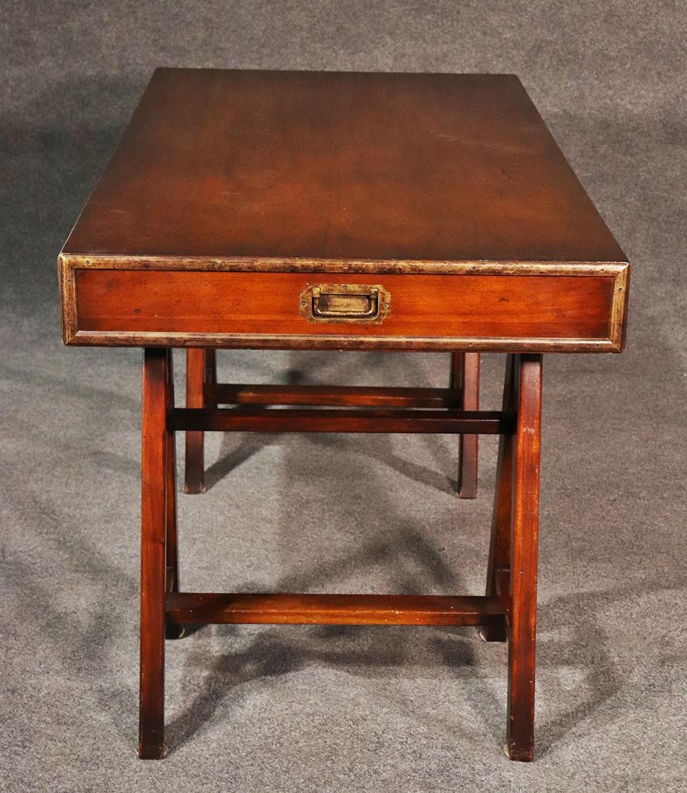 English Solid Mahogany and Brass Campaign Style Writing Table Desk 2