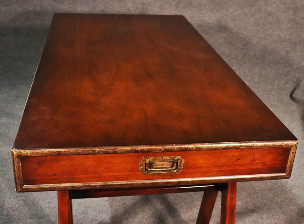 English Solid Mahogany and Brass Campaign Style Writing Table Desk 3
