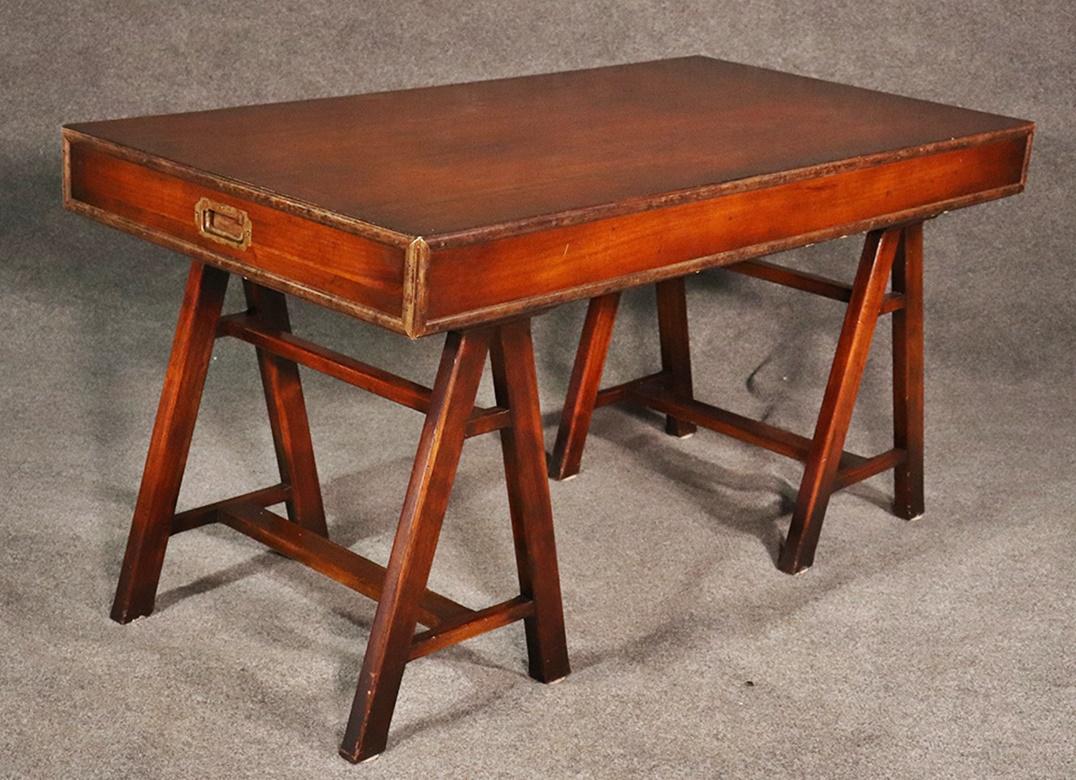 English Solid Mahogany and Brass Campaign Style Writing Table Desk 5