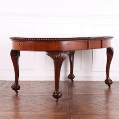 English Solid Mahogany Chippendale Oval Dining Table with Leaf
