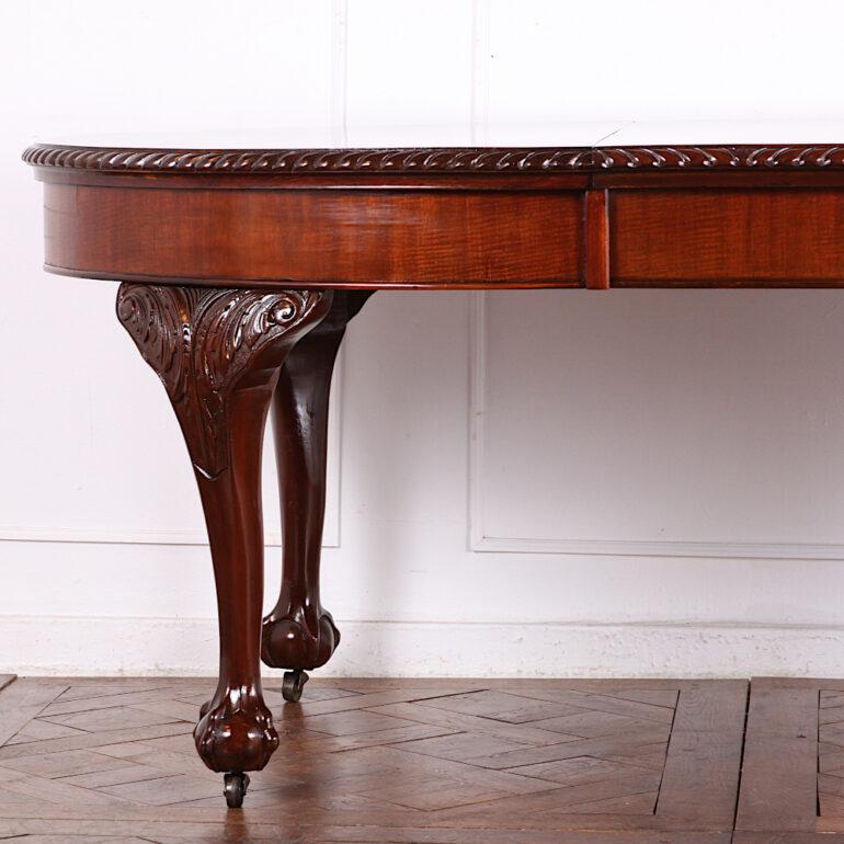English Solid Mahogany Chippendale Oval Dining Table with Leaf 3