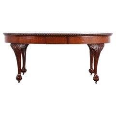 Antique English Solid Mahogany Chippendale Oval Dining Table with Leaf