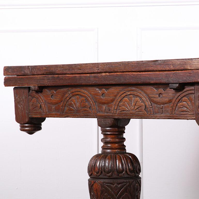 Tudor English Solid Oak 17th Century Style, Carved, Draw-Leaf Table