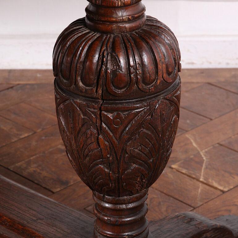 Hand-Carved English Solid Oak 17th Century Style, Carved, Draw-Leaf Table