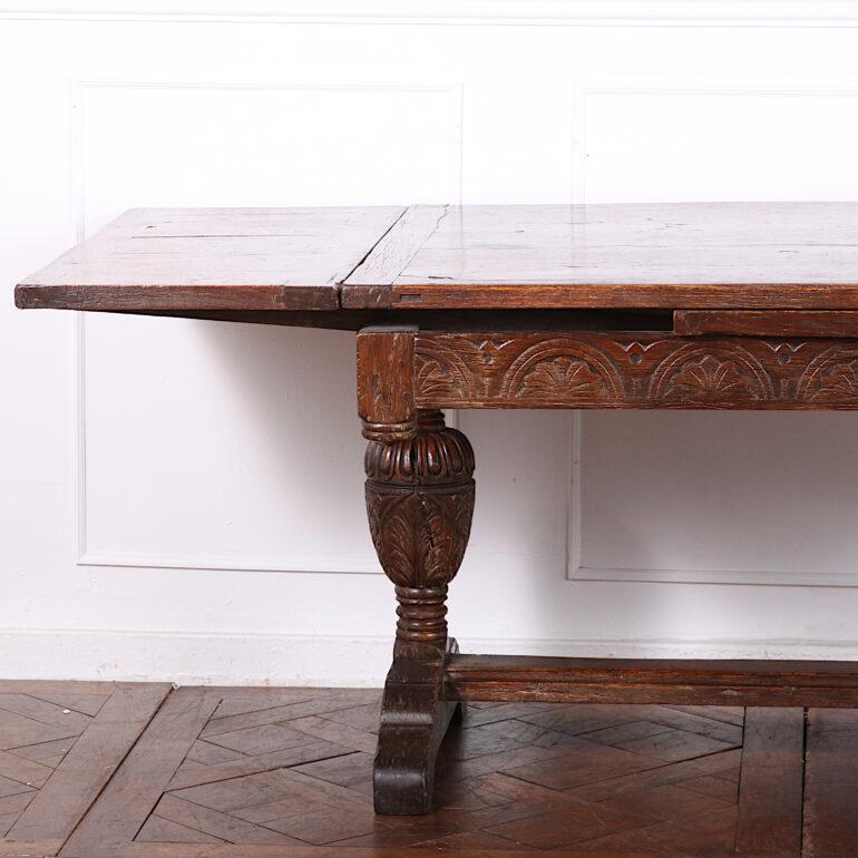 Late 19th Century English Solid Oak 17th Century Style, Carved, Draw-Leaf Table