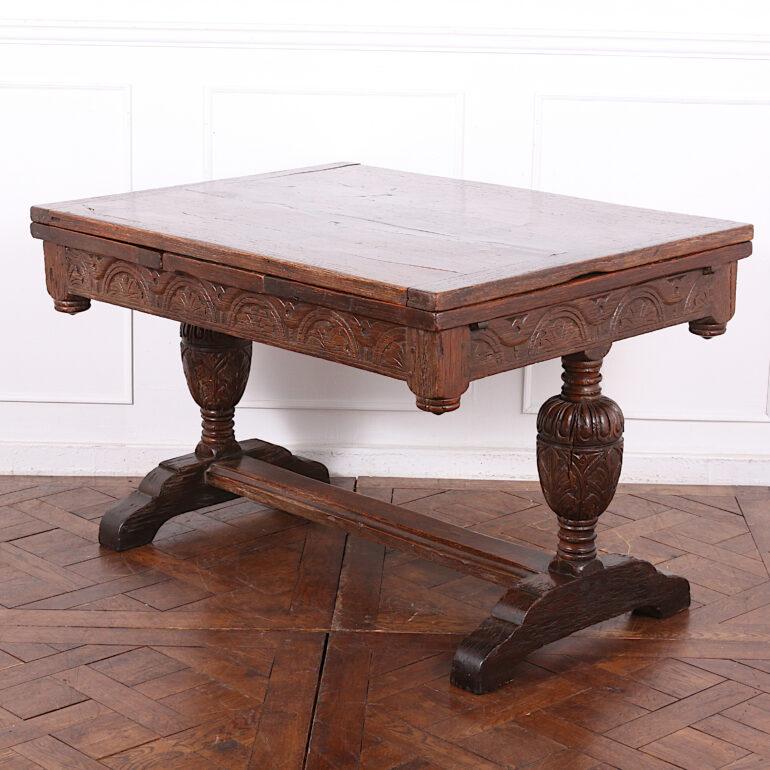 English Solid Oak 17th Century Style, Carved, Draw-Leaf Table 1