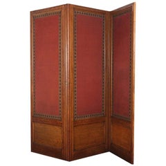 English Solid Oak and Upholstered Three-Panel Screen