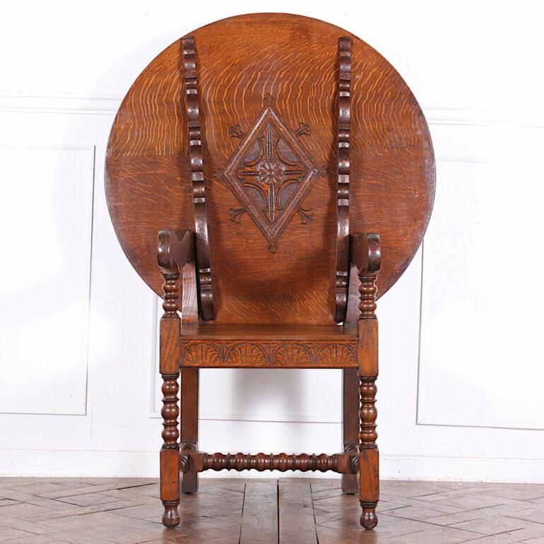 Jacobean English Solid Oak Folding Table, Chair