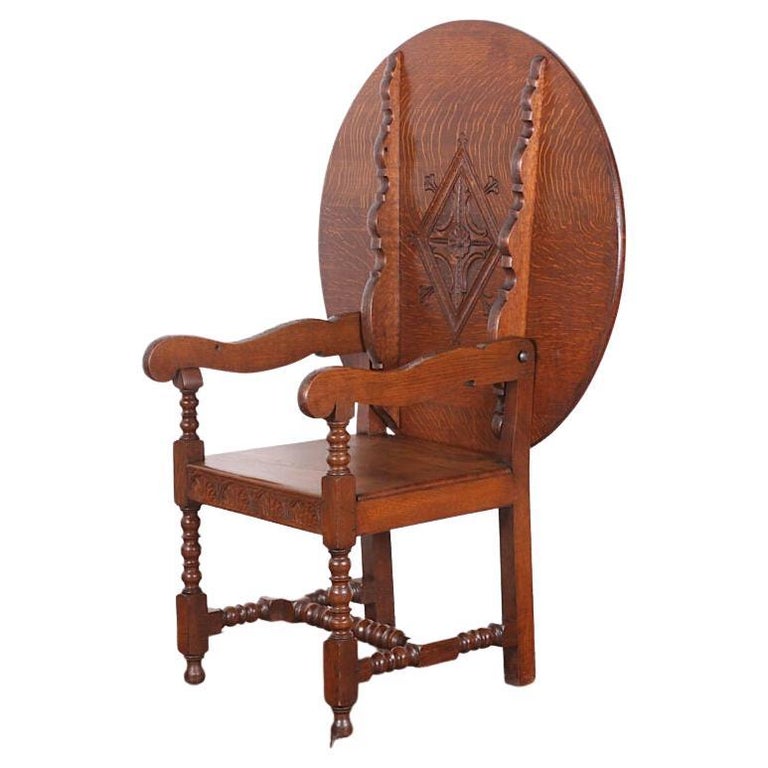 English Solid Oak Folding Table, Chair For Sale at 1stDibs